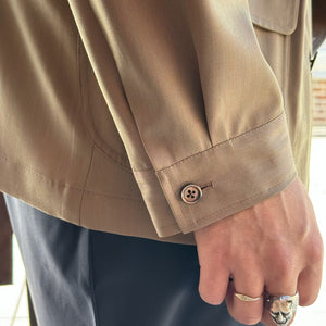 x Sartoria Carrara: belted field jacket in classic tan wool Solaro