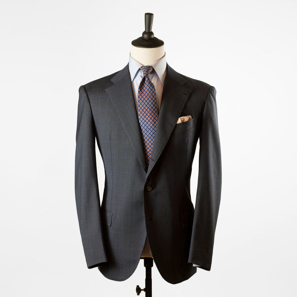 Harrisons Mystique grey nailhead single breasted suit with blue window ...