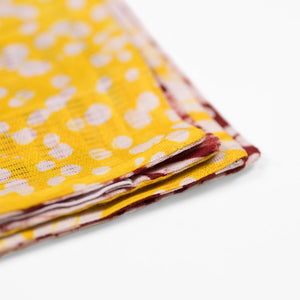 Yellow & burgundy double-sided pocket square, Adire galactic pattern