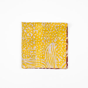 Yellow & burgundy double-sided pocket square, Adire galactic pattern