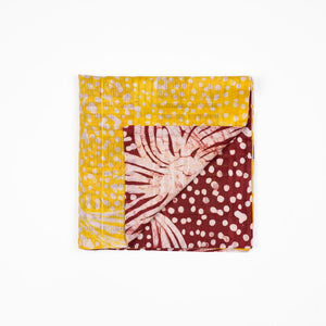 Yellow & burgundy double-sided pocket square, Adire galactic pattern