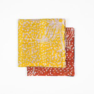 Yellow & burgundy double-sided pocket square, Adire galactic pattern