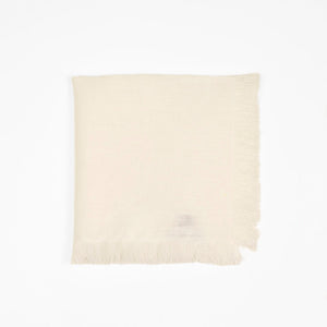 White Irish linen pocket square, fringed edges
