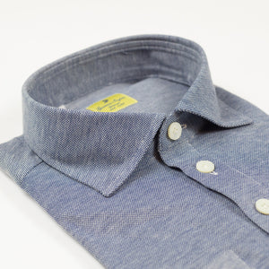 Denim blue cotton pique long sleeve polo shirt (restock)