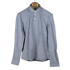 Denim blue cotton pique long sleeve polo shirt (restock)