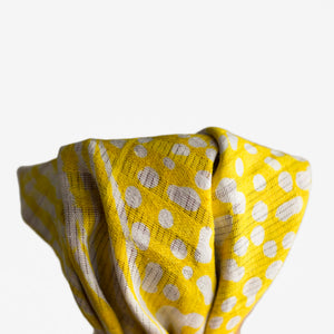 Yellow & burgundy double-sided pocket square, Adire galactic pattern