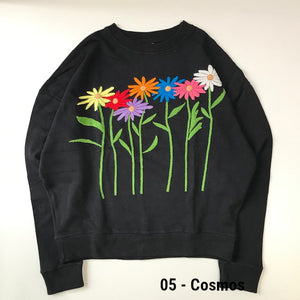 [FW21 PRE-ORDER] Niche crewneck sweatshirt in black or beige cotton with large front floral embroidery (Three options) (50% remainder)