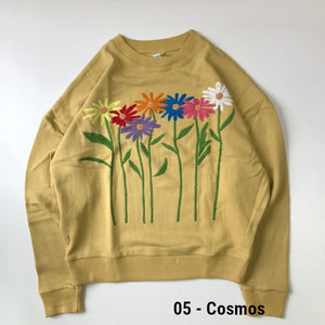 [FW21 PRE-ORDER] Niche crewneck sweatshirt in black or beige cotton with large front floral embroidery (Three options) (50% remainder)