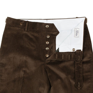 Higher-rise brown corduroy trousers with side tabs (restock)