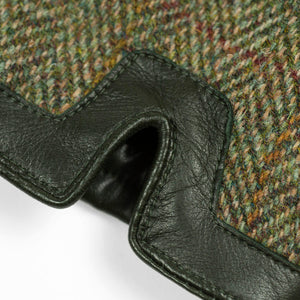 Hunter green cashmere-lined gloves with Harris Tweed herringbone back