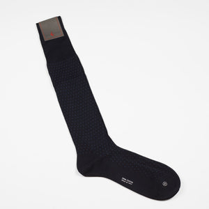 Navy over-the-calf fil d'ecosse cotton socks with blue dots