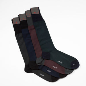 Navy & green micro-gingham over-the-calf fil d'ecosse cotton socks