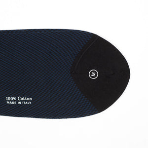 Blue & black micro-gingham over-the-calf fil d'ecosse cotton socks