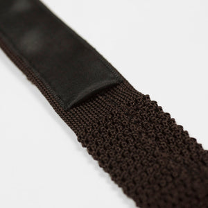 Brown square bottom silk knit tie, hand-sewn rust dots