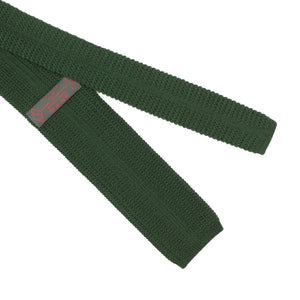 Green square bottom cotton knit tie