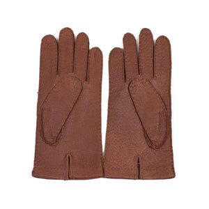 Unlined peccary gloves in exclusive cognac brown color (restock)