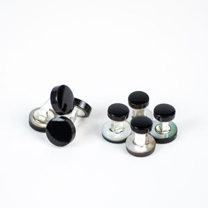 Eveningwear "Special Ceremony" tuxedo studs, mother-of-pearl finished with black epoxy