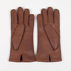 Peccary gloves in exclusive cognac brown color, cashmere lining