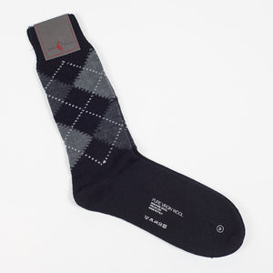 Black, grey and charcoal argyle wool socks,