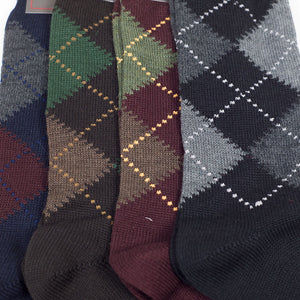 Navy, burgundy and grey argyle wool socks
