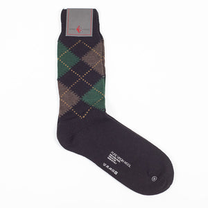 Brown, green and gold argyle wool socks