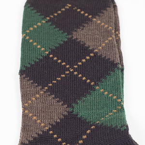 Brown, green and gold argyle wool socks