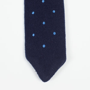 Navy wool & cashmere knit tie, blue dots