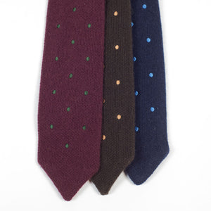 Navy wool & cashmere knit tie, blue dots