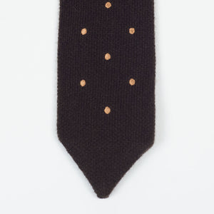 Brown wool & cashmere knit tie, orange dots