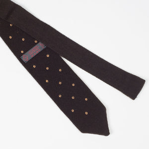 Brown wool & cashmere knit tie, orange dots