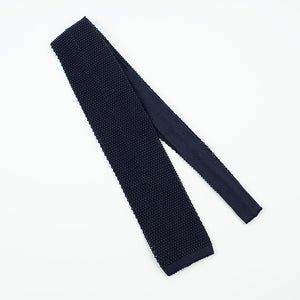 Navy square bottom silk knit tie