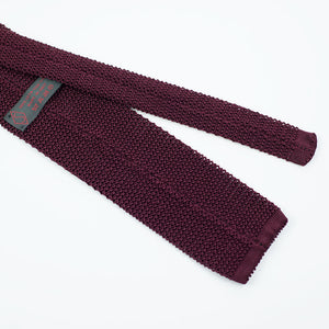 Burgundy square bottom silk knit tie