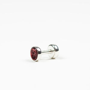 Silver barbell cufflinks, deep red mother-of-pearl button design