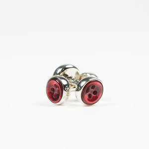 Silver barbell cufflinks, deep red mother-of-pearl button design