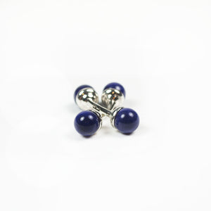 Silver cufflinks with genuine lapis lazuli spheres