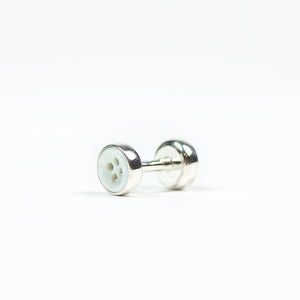Silver barbell cufflinks, natural mother-of-pearl button design