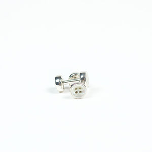 Silver barbell cufflinks, natural mother-of-pearl button design