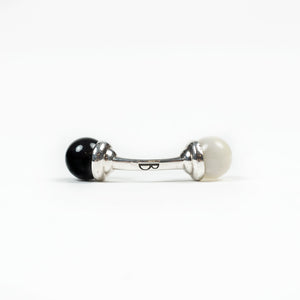 Reversible silver cufflinks, onyx and natural mother-of-pearl spheres