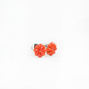 Silver cufflinks with hand-carved flower in genuine coral