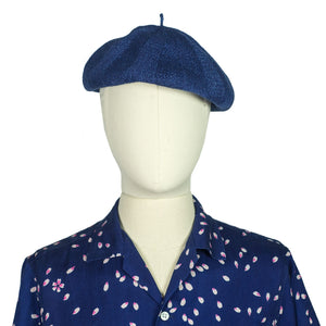 Indigo dyed cotton/linen beret