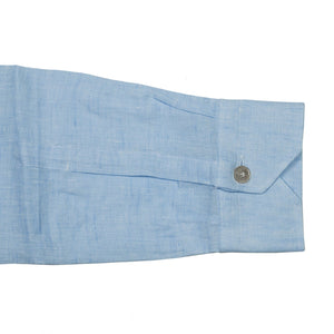 Light blue linen popover shirt, one-piece Capri collar (restock)