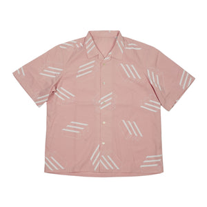 Camp collar shirt in blush pink cotton poplin with white geometric screen print