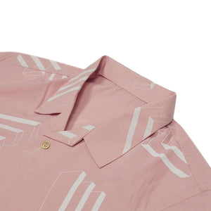Camp collar shirt in blush pink cotton poplin with white geometric screen print