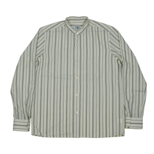 Band collar shirt in vintage stripe cotton – No Man Walks Alone