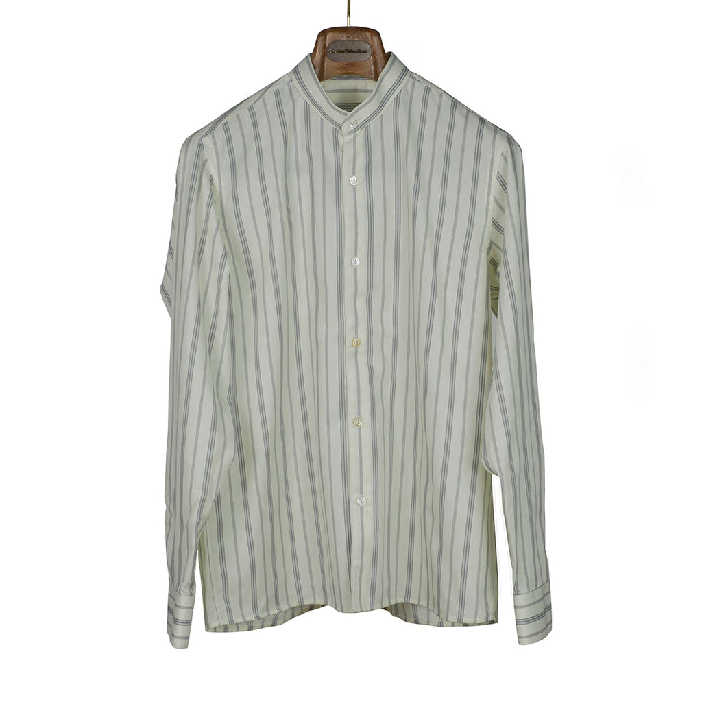 Band collar shirt in vintage stripe cotton – No Man Walks Alone