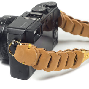 Boho linked leather camera strap, Natural vachetta