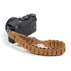 Boho linked leather camera hand strap, Natural vachetta