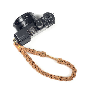 Boho linked leather camera hand strap, Natural vachetta