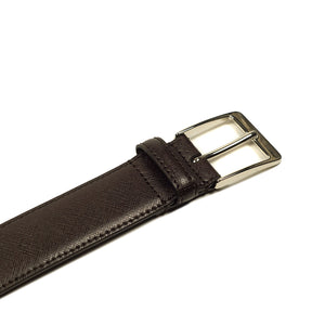 Dark Brown Saffiano leather dress belt