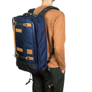 "Potential Ver. 2" backpack / overnighter in navy lightweight Cordura and tan leather (restock)